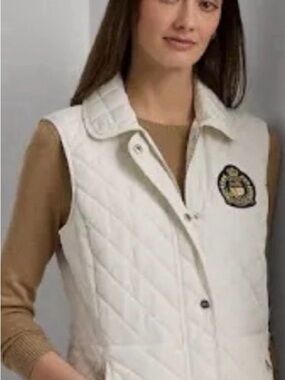 Polo RL Quilted White Sleeveless Vest with Crest - Women's Jacket